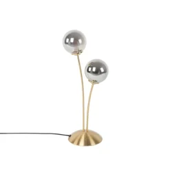 QAZQA Tischlampen|Wohnzimmerlampen*Moderne Tischlampe Gold 2-Licht mit Rauchglas - Athen