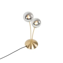 QAZQA Tischlampen|Wohnzimmerlampen*Moderne Tischlampe Gold 2-Licht mit Rauchglas - Athen