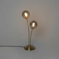QAZQA Tischlampen|Wohnzimmerlampen*Moderne Tischlampe Gold 2-Licht mit Rauchglas - Athen