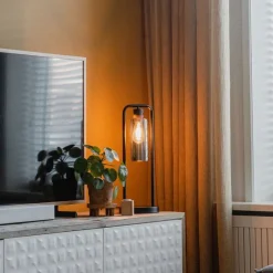 QAZQA Tischlampen|Wohnzimmerlampen*Moderne Tischlampe schwarz mit Rauchglas - Stavelot