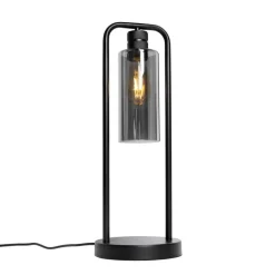 QAZQA Tischlampen|Wohnzimmerlampen*Moderne Tischlampe schwarz mit Rauchglas - Stavelot