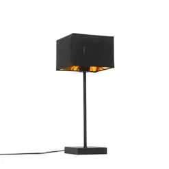 QAZQA Tischlampen|Wohnzimmerlampen*Moderne Tischlampe schwarzer Stoffschirm schwarz mit Gold - VT 1