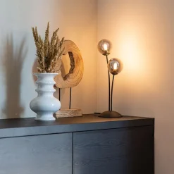 QAZQA Schlafzimmerlampen|Küchenlampen*Moderne Tischlampe schwarz 2-Licht mit Rauchglas - Athen