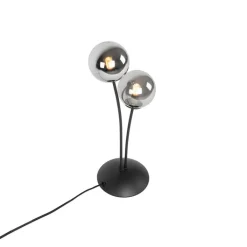 QAZQA Schlafzimmerlampen|Küchenlampen*Moderne Tischlampe schwarz 2-Licht mit Rauchglas - Athen