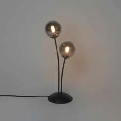 QAZQA Schlafzimmerlampen|Küchenlampen*Moderne Tischlampe schwarz 2-Licht mit Rauchglas - Athen
