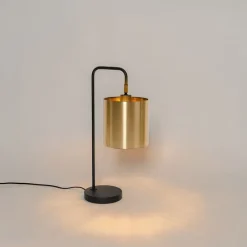 QAZQA Tischlampen|Wohnzimmerlampen*Moderne Tischlampe Schwarz mit Gold - Lofty