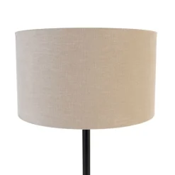 QAZQA Tischlampen|Wohnzimmerlampen*Moderne Tischlampe schwarz mit Bouclé-Schirm hellbraun 35 cm - Simplo