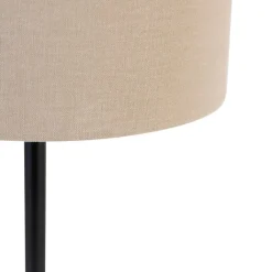 QAZQA Tischlampen|Wohnzimmerlampen*Moderne Tischlampe schwarz mit Bouclé-Schirm hellbraun 35 cm - Simplo