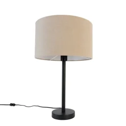 QAZQA Tischlampen|Wohnzimmerlampen*Moderne Tischlampe schwarz mit Bouclé-Schirm hellbraun 35 cm - Simplo