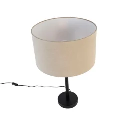 QAZQA Tischlampen|Wohnzimmerlampen*Moderne Tischlampe schwarz mit Bouclé-Schirm hellbraun 35 cm - Simplo