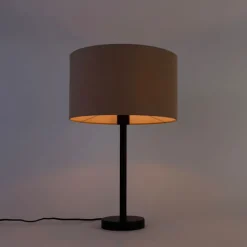 QAZQA Tischlampen|Wohnzimmerlampen*Moderne Tischlampe schwarz mit Bouclé-Schirm hellbraun 35 cm - Simplo