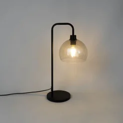 QAZQA Tischlampen|Wohnzimmerlampen*Moderne Tischlampe schwarz mit Rauchglaseffekt - Maly
