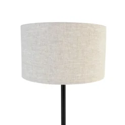 QAZQA Tischlampen|Wohnzimmerlampen*Moderne Tischlampe schwarz mit Bouclé-Schirm hellgrau 35 cm - Simplo