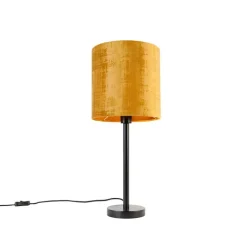 QAZQA Tischlampen|Wohnzimmerlampen*Moderne Tischlampe schwarz mit Schirm gold 25 cm - Simplo