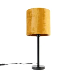QAZQA Tischlampen|Wohnzimmerlampen*Moderne Tischlampe schwarz mit Schirm gold 25 cm - Simplo