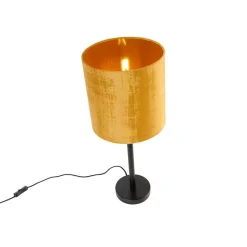 QAZQA Tischlampen|Wohnzimmerlampen*Moderne Tischlampe schwarz mit Schirm gold 25 cm - Simplo