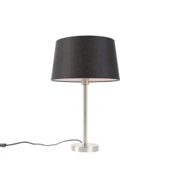 QAZQA Tischlampen|Wohnzimmerlampen*Moderne Tischlampe Stahl mit schwarzem Schirm 35 cm - Simplo