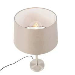 QAZQA Tischlampen|Wohnzimmerlampen*Moderne Tischlampe Stahl mit taupefarbenem Schirm 35 cm - Simplo