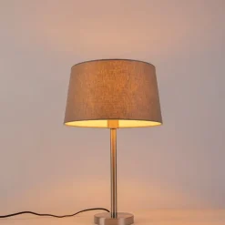 QAZQA Tischlampen|Wohnzimmerlampen*Moderne Tischlampe Stahl mit taupefarbenem Schirm 35 cm - Simplo