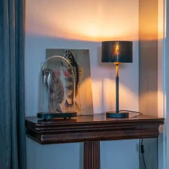 QAZQA Tischlampen|Wohnzimmerlampen*Moderne Tischlampe Stoffschirm schwarz mit Gold - VT 1