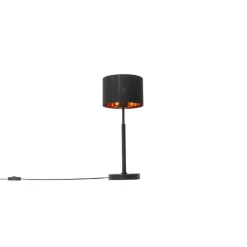 QAZQA Tischlampen|Wohnzimmerlampen*Moderne Tischlampe Stoffschirm schwarz mit Gold - VT 1
