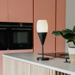 QAZQA Tischlampen|Wohnzimmerlampen*Moderne Tischleuchte schwarz mit Opalglas - Drop