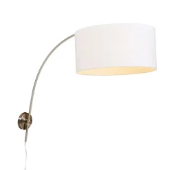QAZQA Wandleuchten|Wohnzimmerlampen*Moderne Wandbogenlampe Stahl mit weißem Schirm 50/50/25 verstellbar