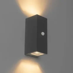 QAZQA Gartenbeleuchtung|Außenleuchten Mit Sensor*Moderne Wandleuchte anthrazit IP44 mit Bewegungsmelder - Baleno II