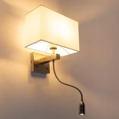 QAZQA Wandleuchten|Wohnzimmerlampen*Moderne Wandleuchte aus Stahl mit weißem Schirm – Bergamo