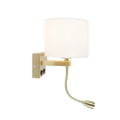 QAZQA Wandleuchten|Wohnzimmerlampen*Moderne Wandleuchte Brescia gold mit weißem Lampenschirm 18/18/14