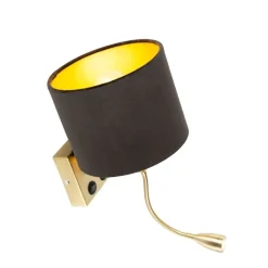 QAZQA Wandleuchten|Wohnzimmerlampen*Moderne Wandleuchte Gold / Messing mit Farbton Veloursschwarz - Brescia