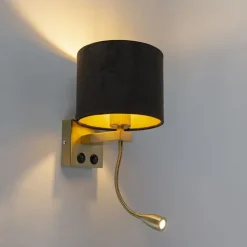 QAZQA Wandleuchten|Wohnzimmerlampen*Moderne Wandleuchte Gold / Messing mit Farbton Veloursschwarz - Brescia