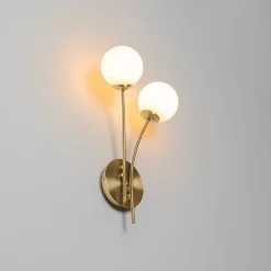 QAZQA Schlafzimmerlampen|Küchenlampen*Moderne Wandleuchte Gold mit Opalglas 2-flammig - Athens