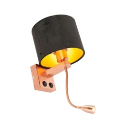 QAZQA Wandleuchten|Wohnzimmerlampen*Moderne Wandleuchte Kupfer mit Schirm Velours schwarz - Brescia