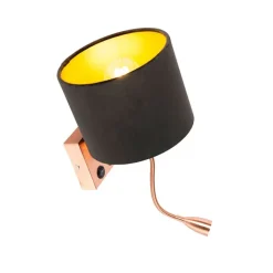 QAZQA Wandleuchten|Wohnzimmerlampen*Moderne Wandleuchte Kupfer mit Schirm Velours schwarz - Brescia