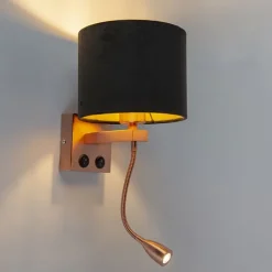 QAZQA Wandleuchten|Wohnzimmerlampen*Moderne Wandleuchte Kupfer mit Schirm Velours schwarz - Brescia