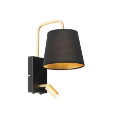 QAZQA Wandleuchten|Schlafzimmerlampen*Moderne Wandleuchte Schwarz und Gold mit Leselampe - Renier