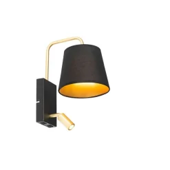 QAZQA Wandleuchten|Schlafzimmerlampen*Moderne Wandleuchte Schwarz und Gold mit Leselampe - Renier