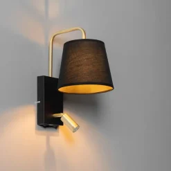QAZQA Wandleuchten|Schlafzimmerlampen*Moderne Wandleuchte Schwarz und Gold mit Leselampe - Renier