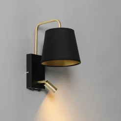 QAZQA Wandleuchten|Schlafzimmerlampen*Moderne Wandleuchte Schwarz und Gold mit Leselampe - Renier