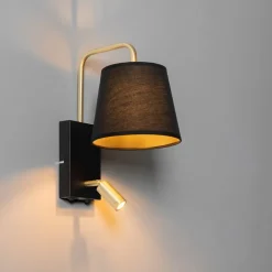 QAZQA Wandleuchten|Schlafzimmerlampen*Moderne Wandleuchte Schwarz und Gold mit Leselampe - Renier