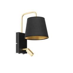 QAZQA Wandleuchten|Schlafzimmerlampen*Moderne Wandleuchte Schwarz und Gold mit Leselampe - Renier