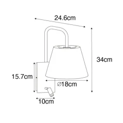 QAZQA Wandleuchten|Schlafzimmerlampen*Moderne Wandleuchte Schwarz und Gold mit Leselampe - Renier