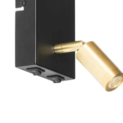 QAZQA Wandleuchten|Schlafzimmerlampen*Moderne Wandleuchte Schwarz und Gold mit Leselampe - Renier