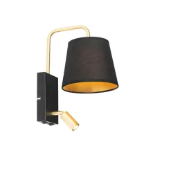 QAZQA Wandleuchten|Schlafzimmerlampen*Moderne Wandleuchte Schwarz und Gold mit Leselampe - Renier