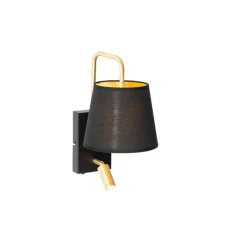QAZQA Wandleuchten|Schlafzimmerlampen*Moderne Wandleuchte Schwarz und Gold mit Leselampe - Renier