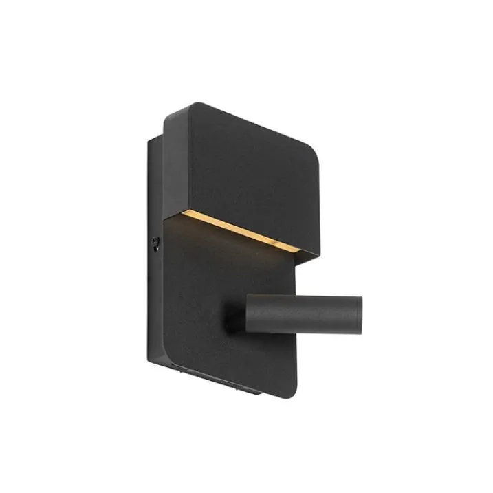QAZQA Led-Wandleuchten|Wandleuchten*Moderne Wandleuchte schwarz inkl. LED mit USB und Leselampe - Robin