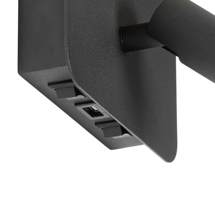 QAZQA Led-Wandleuchten|Wandleuchten*Moderne Wandleuchte schwarz inkl. LED mit USB und Leselampe - Robin