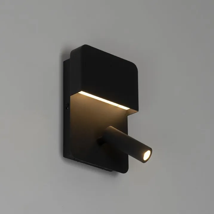 QAZQA Led-Wandleuchten|Wandleuchten*Moderne Wandleuchte schwarz inkl. LED mit USB und Leselampe - Robin