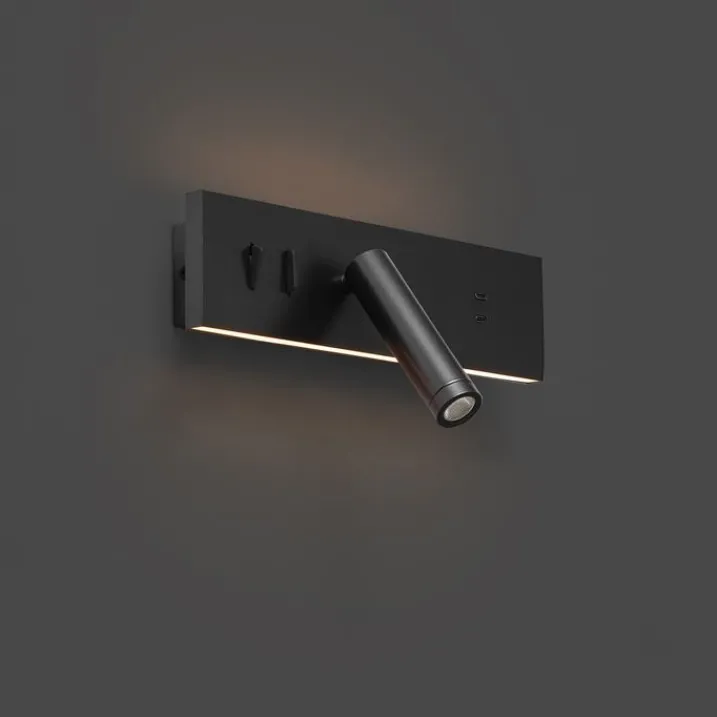 QAZQA Schlafzimmerlampen|Küchenlampen*Moderne Wandleuchte Schwarz Verstellbar mit USB-C inkl. LED - Modric